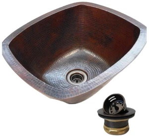 16" Hammered Rectangular Copper Bar Prep Veg Sink with 2" Strainer Drain - Picture 1 of 1