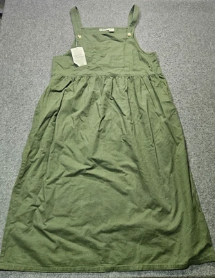 SUNBELT olive green cotton long overall dress w/pockets women Large USA made NWT - Image 1 of 4