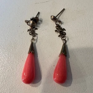 Pendientes colgantes vintage de coral tono dorado para mujer joyería inmobiliaria - Imagen 1 de 6