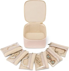 Vlando Small Jewellery Box Organiser Travel Jewelry Storage with A.6pcs-pink - Picture 1 of 7