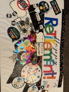 Happy Retirement Room Decorating Kit Cupcake Picks Photo Booth Props - Picture 1 of 12