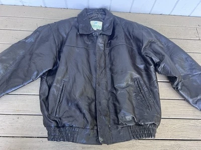 Chaqueta de bombardero de cuero negra Haband vintage de los años 90 para montar en motocicleta Lg Halloween Foto 1 de 4