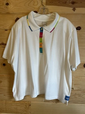 Blusa polo blanca vintage Koret Francisca talla grande 3X hombreras Foto 1 de 4