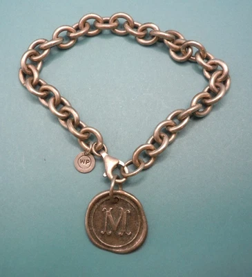 Waxing Poetic / WP 925 Sterling Silver ~M~ Insignia Charm Bracelet 7.5" - Image 1 of 4
