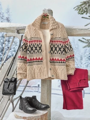 Coldwater Creek Aspen Trails Sweater Jacket color Ivory Multi - Image 1 of 4