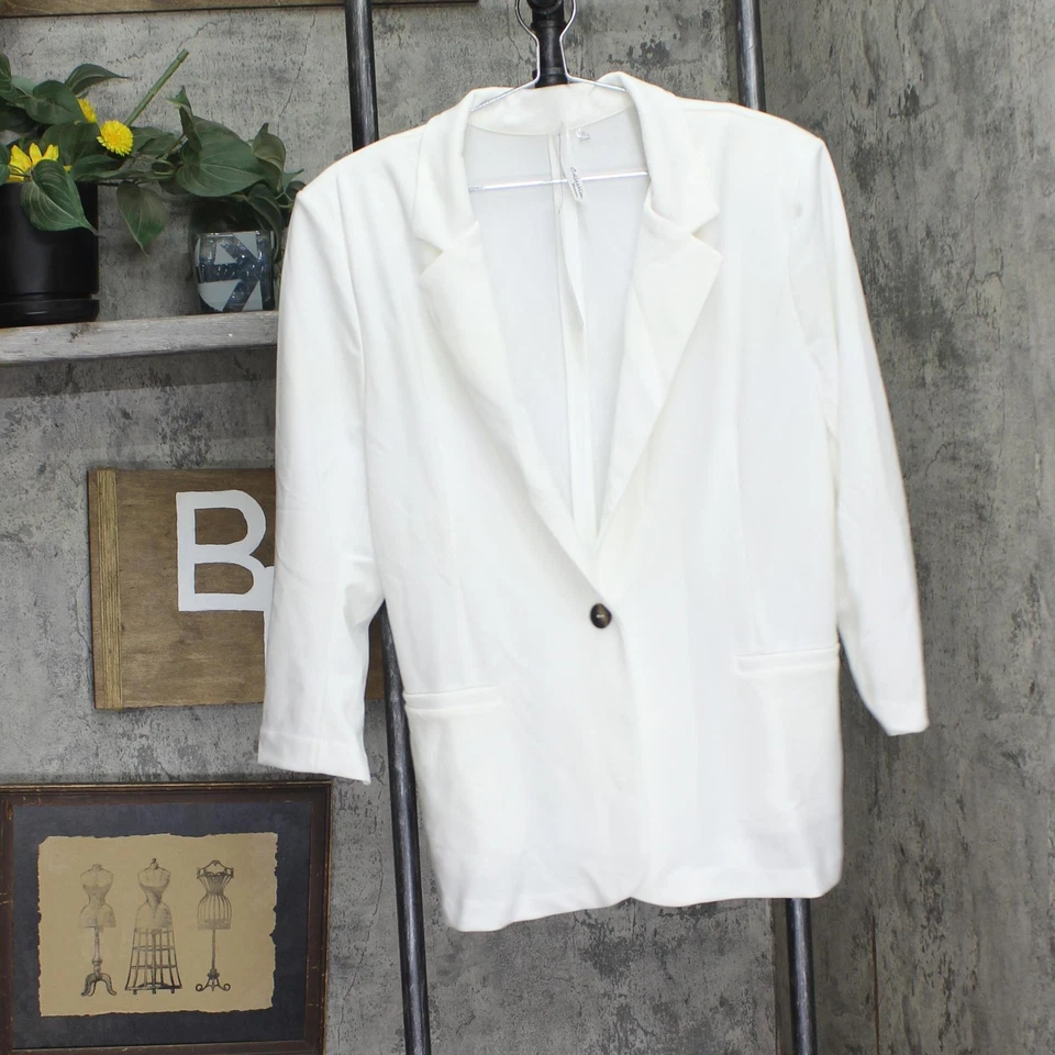 Chaqueta de mujer de crepé de buceo talla grande con mangas 3/4 blanca 3X de ny Collection Foto 1 de 4