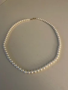 RETRO 1928 FAUX PEARL NECKLACE COSTUME 8MM ROUND CREAM COLOR 12" Long Preowned - Picture 1 of 2