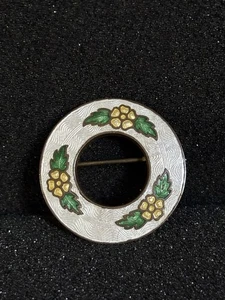 Vintage Cloisonné Floral Brooch with Guilloché Enamel Circular Cutout 1950s - Picture 1 of 12