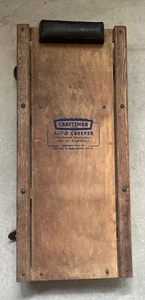 De Colección Craftsman Auto Creeper Rol-Ez-E Ruedas de Metal Sears Reposacabezas Acolchado Madera Azul - Imagen 1 de 8
