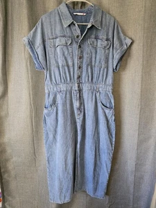 Given Kale Blue Denim Short Sleeve A Line Pencil Midi Dress XL Button Down Slit - Bild 1 von 5