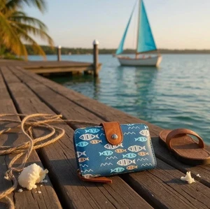 Womens Faux Leather Fish Zip Around  Wallet 3 Card Plus 1 ID Window Purse 227 - Picture 1 of 16