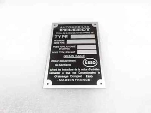 DATA PLATE FITS TO VINTAGE PEUGEOT ESSO 404 TARGA #328-8 - Picture 1 of 6