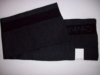 Calvin Klein Scarf Knit Mens Winter Dress Warm Muffler Black Signature OSFM  NWT - Image 1 of 3