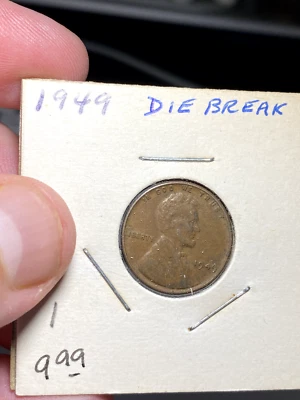 1949 P United States 1 Cent Die Break Error Coin - Image 1 of 2