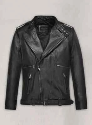 Black Lambskin Leather Biker Jacket For Men's Size S M L XL 2XL 3XL Custom Made - Image 1 of 4
