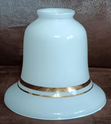 Mid Century Modern 1970'S White Glossy Shade/Globe Double Gold Band - Image 1 of 4