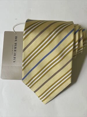 NUEVA Corbata Burberry Rayas Amarillas Hombre 100% Seda Auténtica Italia 3.5" 0350479 Foto 1 de 4