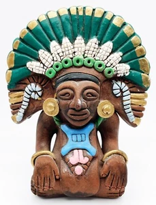 Mexican Autinah Reproduction Mayan Man Incense Pen Holder Pottery MARKED 5" - Picture 1 of 8