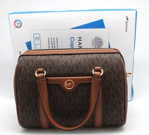Michael Kors Jet Set Small Signature Logo Duffel Crossbody Bag Brown - Picture 1 of 9