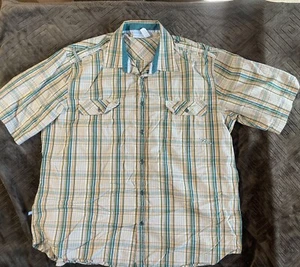 Rocawear Button Shirt Mens 2XL Green Orange Plaid Streetwear Hiphop Urban - Picture 1 of 10