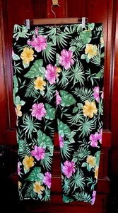 Lauren Ralph Lauren Pants Stretch 16W Women Floral Hawaii Tropical Beach Black - Picture 1 of 6