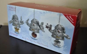 TOWLE Holiday Wishes Set/3 SANTA SNOW GLOBE Pewter CHRISTMAS ORNAMENT - Picture 1 of 4