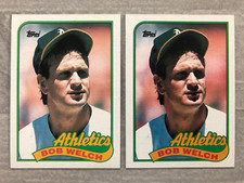 1989 Topps BOB WELCH "Missing Stat Line" Error & Corrected Baseball Cards #605