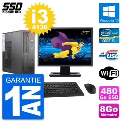 PC Fujitsu E520 Dt Pantalla 27" Intel i3-4130 RAM 8Go SSD 480Go Windows 10 Wifi - Imagen 1 de 3