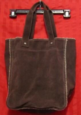 Women's American Eagle Suede Faux Shearling Trim Large Tote Choc Brown NWOT - Image 1 of 4