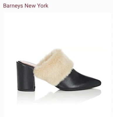 Tacones de mula Barney’s New York de cuero negro con piel sintética talla 36 Foto 1 de 4