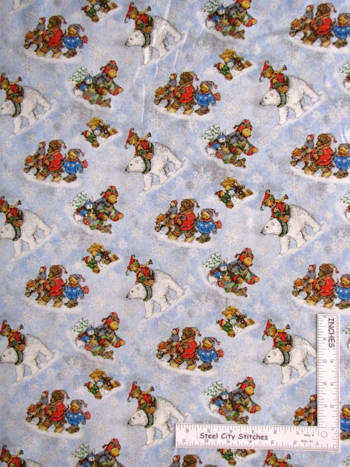 Christmas Fabric By The Yard Bunny Bear Sled Ride Snow Bears Cotton by SPX - Image 1 of 1