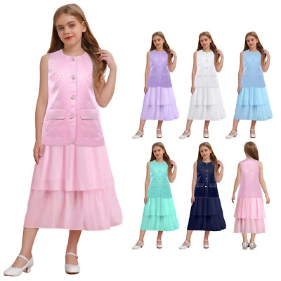 Niñas Vestido de Lentejuelas Formal Eventos Vestido de Gasa Lujo Único Dije Dulce Foto 1 de 3