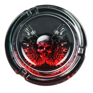 Glass RED-GREY SKULL PATTERN ASHTRAY  - 3.3" Wide Novelty Gift - Picture 1 of 1
