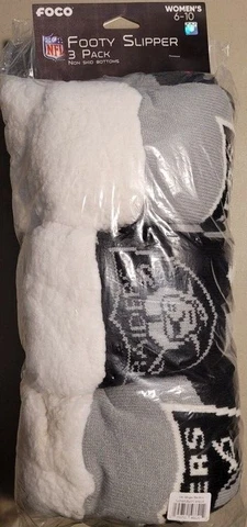 OAKLAND LAS VEGAS RAIDERS Womens Logo Tall Footy Slippers Size 6-10 Non-Skid 3PK Cover