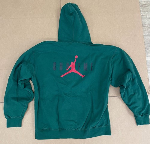 FW24 SUPREME X NIKE AIR JORDAN VERDE ROSSO JUMPMAN LOGO PULLOVER FELPA CON CAPPUCCIO TAGLIA XXL