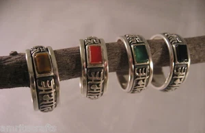 Tibetan Buddhism Silver Om Mani Padme Hum Spin Ring with Stones - Bild 1 von 6