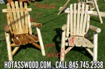 Handcrafted White Cedar Adirondack Log Chair.  Made In The USA Outdoor Furniture - Image 1 of 4