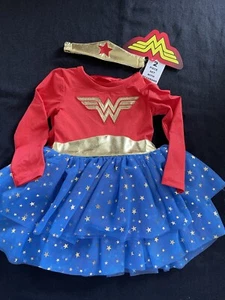 Wonder Woman NWT Red/Blue/Gold Detatchable Cape & Crown Headband Costume-12Mos - Picture 1 of 12
