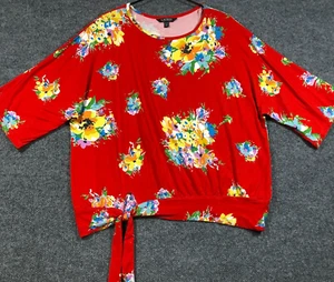 Blusa Ralph Lauren LRL Para Mujer Talla XL Roja Floral Elastizada Corbata Frontal Top Camisa - Imagen 1 de 13