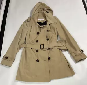 Calvin Klein Women Khaki Tan Double Breast Trench Coat Hood Size Small Winter - Picture 1 of 13