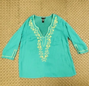 Catherines 2X Swimsuit Coverup Teal Long Sleeve Tunic Top Sheer Plus Size - Picture 1 of 7