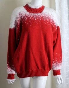 Ceau Mar Sz M Runs L Red 100% Wool and 100% Angora Fluffy Trim Sweater - Picture 1 of 9