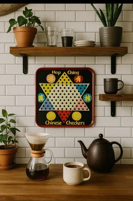 Vintage 1940s Pressman Hop Ching CHINESE CHECKERS METAL BOARD - Fast Shipping - Image 1 of 4
