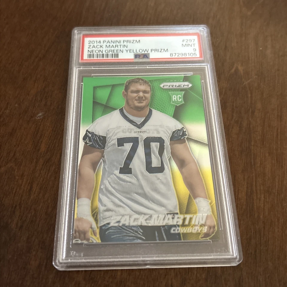 2014 Panini Prizm Zack Martin #297 Neon Green Yellow Prizm (RC) PSA 9 - Image 1 of 2
