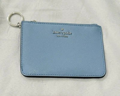 Kate Spade Cameron Blue Saffiano Leather L-Zip Card Holder Keychain Wallet - Image 1 of 2