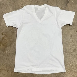 Vintage White V Neck T Shirt Soft Thin Medium Basic Undershirt A - Picture 1 of 8