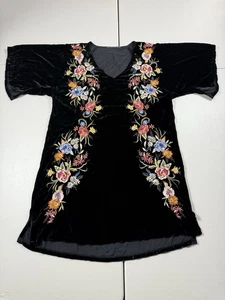 Vestido Johnny Was XS Isla Bordado Terciopelo Kimono Camiseta Floral Largo Medio - Imagen 1 de 10