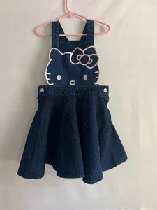 Hello Kitty by Sanrio Dress Navy Dark Wash Denim Smock Overall Flare Size 5 - Picture 1 of 4