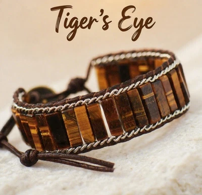 Pulseira de olho de tigre natural tubo de cristal de cura contas amuleto de proteção contra reiki - Imagem 1 de 4