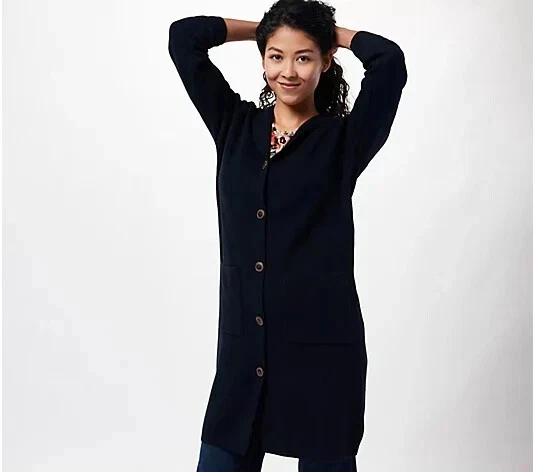 #2452 Denim & Co. Regular Hooded Jacquard Sweater Knit Cardigan Size XXS - Image 1 of 1